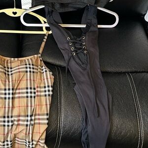 Black cross top lace up Swimsuit